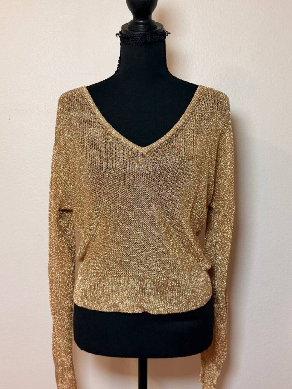 J.Crew Gold Metallic Knit Sweater Disco Glam Party Style